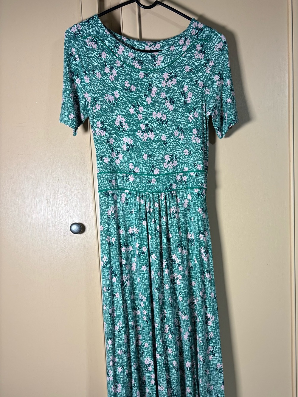 Boden Ava Jersey Midi Dress 6P Green Floral Ditsy Stretch Petite Cottagecore